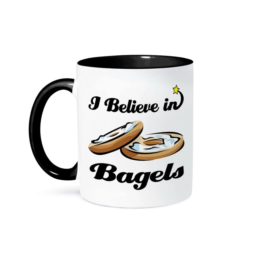 I Believe In Bagels Two Tone Mug, 11 oz, Black/White